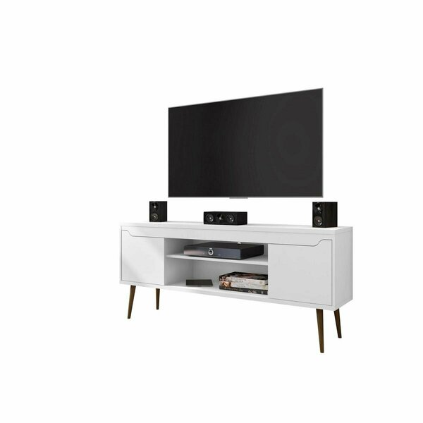 Designed To Furnish Bradley TV Stand White, 2 Media Shelves & 2 Storage Shelves in White, 26.57 x 62.99 x 14.17 in. DE2616429